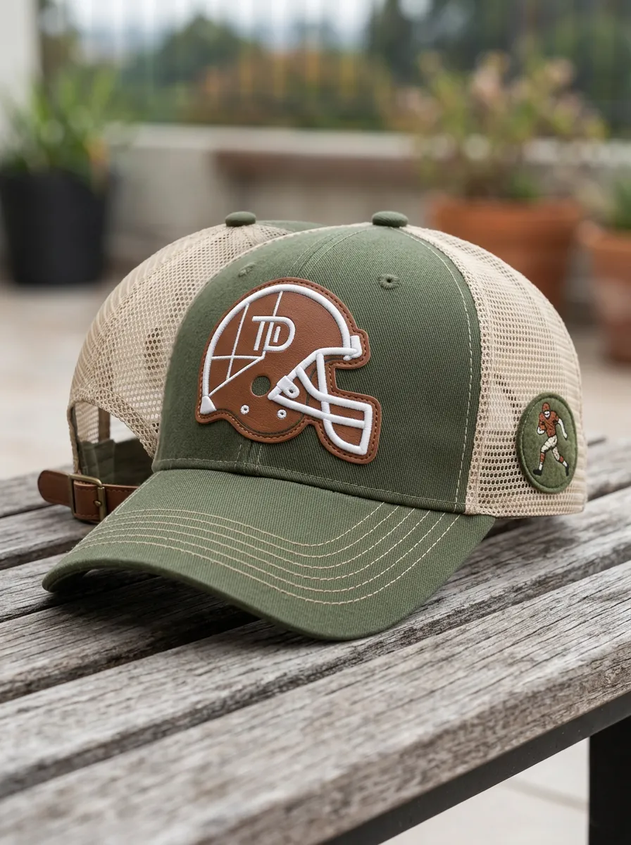 Men's Football Fan Helmet Patch Mesh Back Printed Trucker Cap