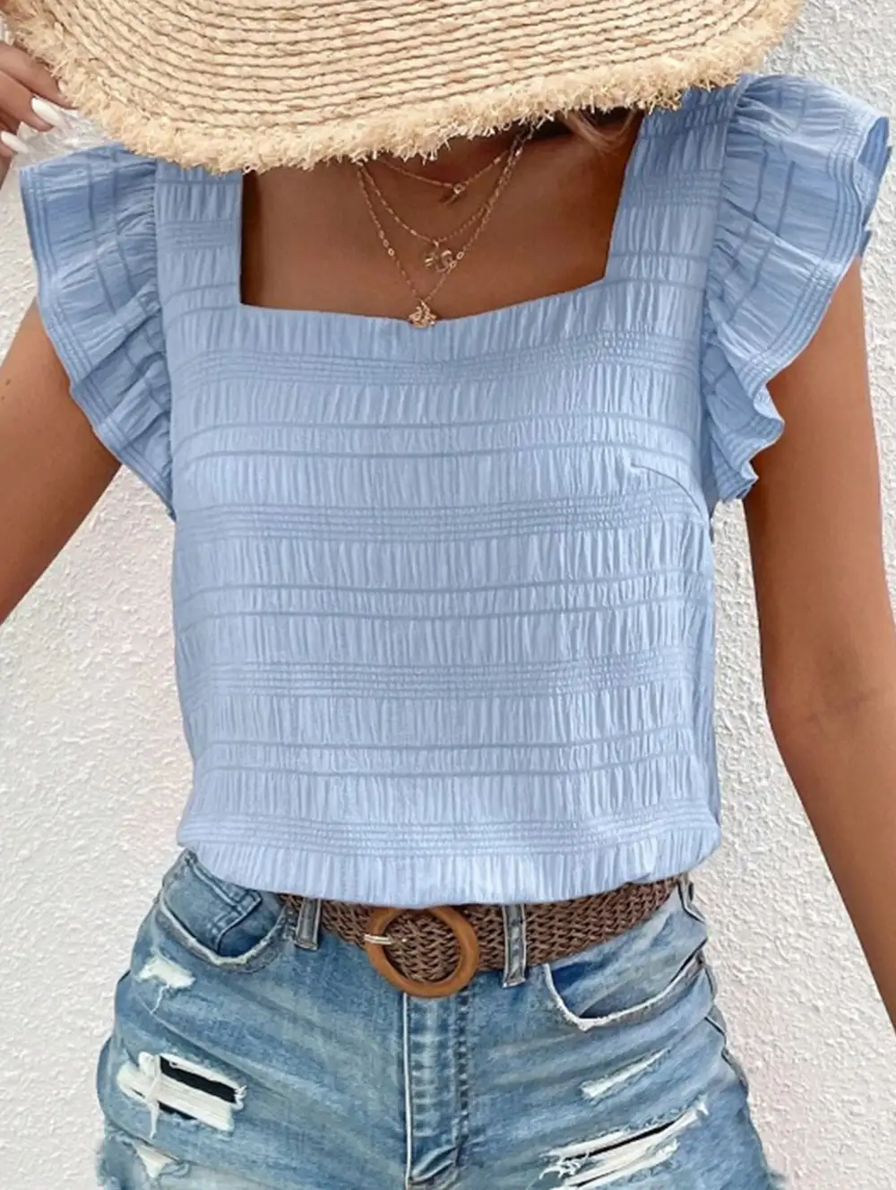 Square Neck Short Sleeves T Shirts Tee