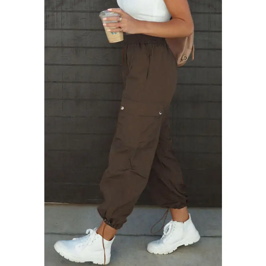 Drawstring Elastic Waist Pants with Pockets