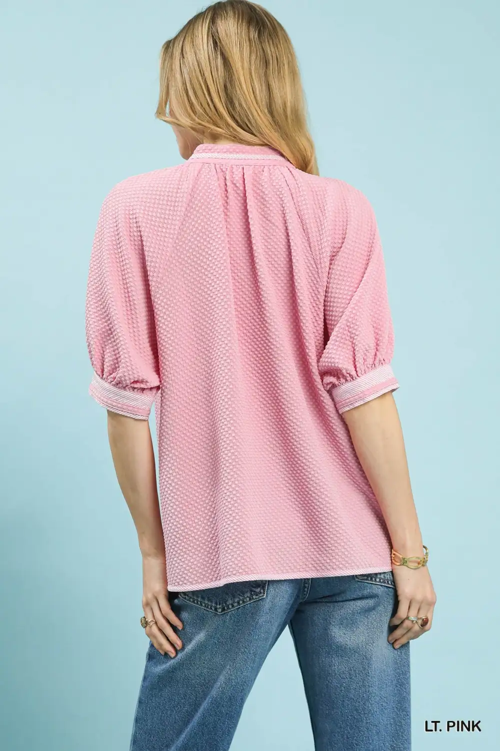 Polyester Textured Jacquard Contrast Trim Top