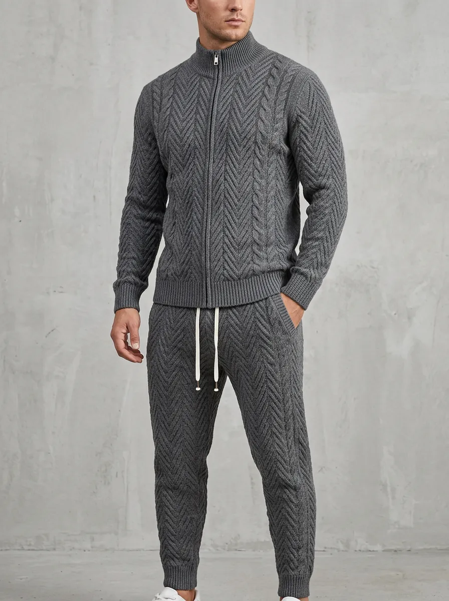 Refined Knit Men's Knit Sweater Tracksuit Set