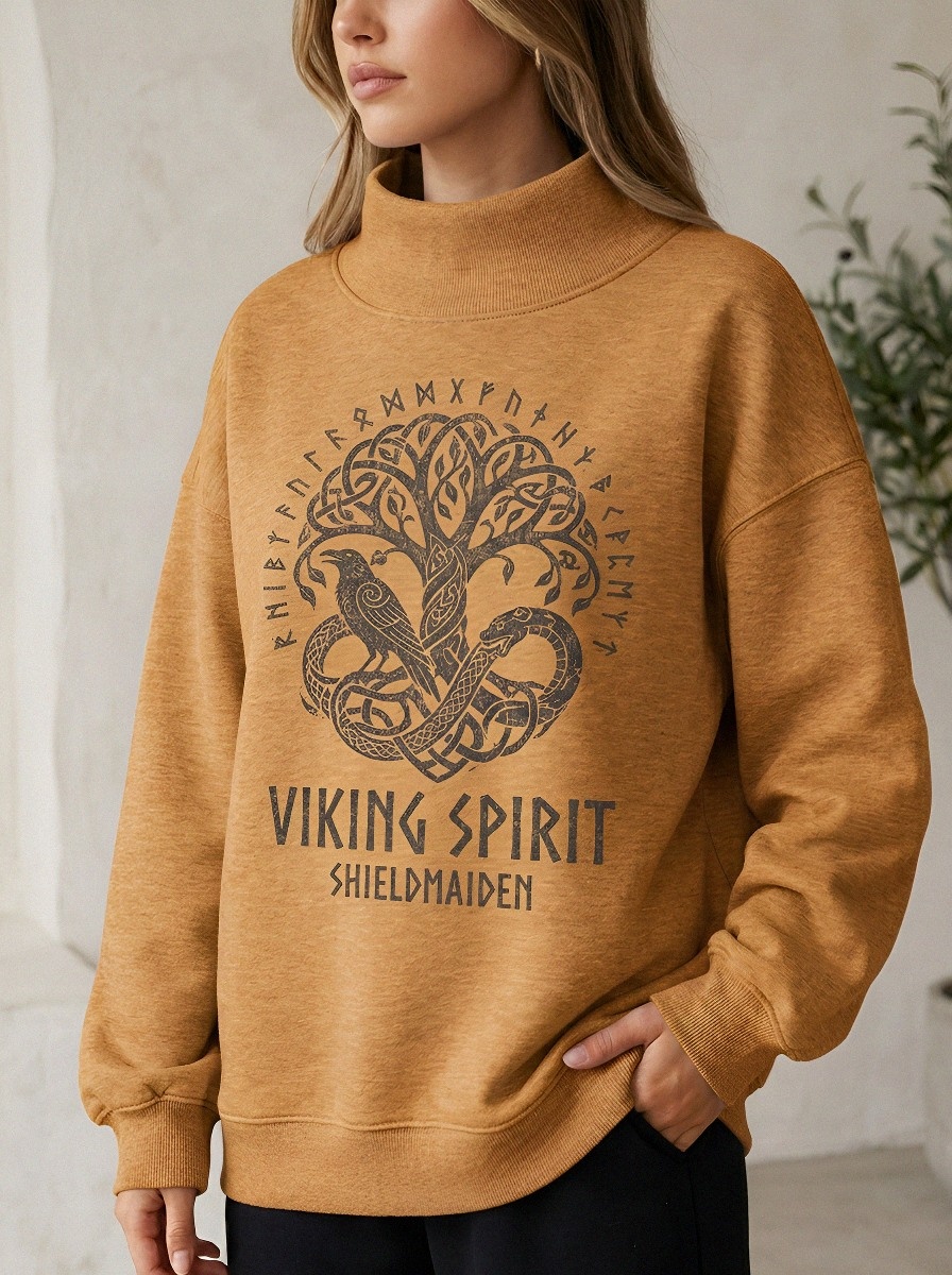 Women's Viking Spirit Shieldmaiden Yggdrasil Raven Printed Sweatshirt