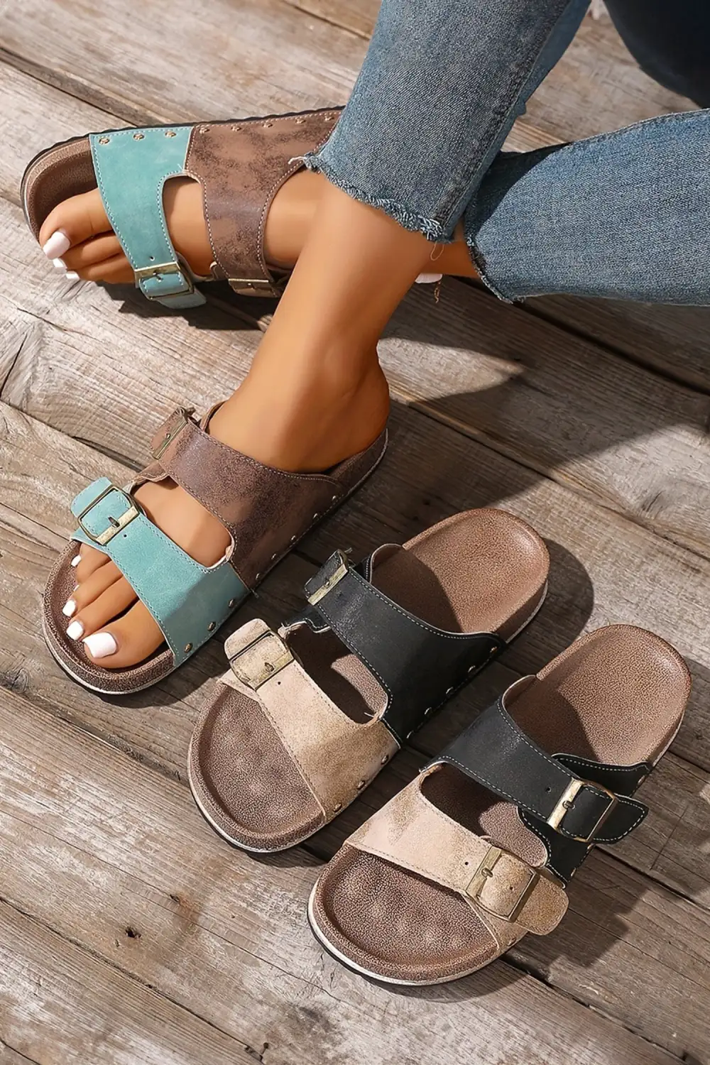 Leopard Retro Buckle Suede Sandals