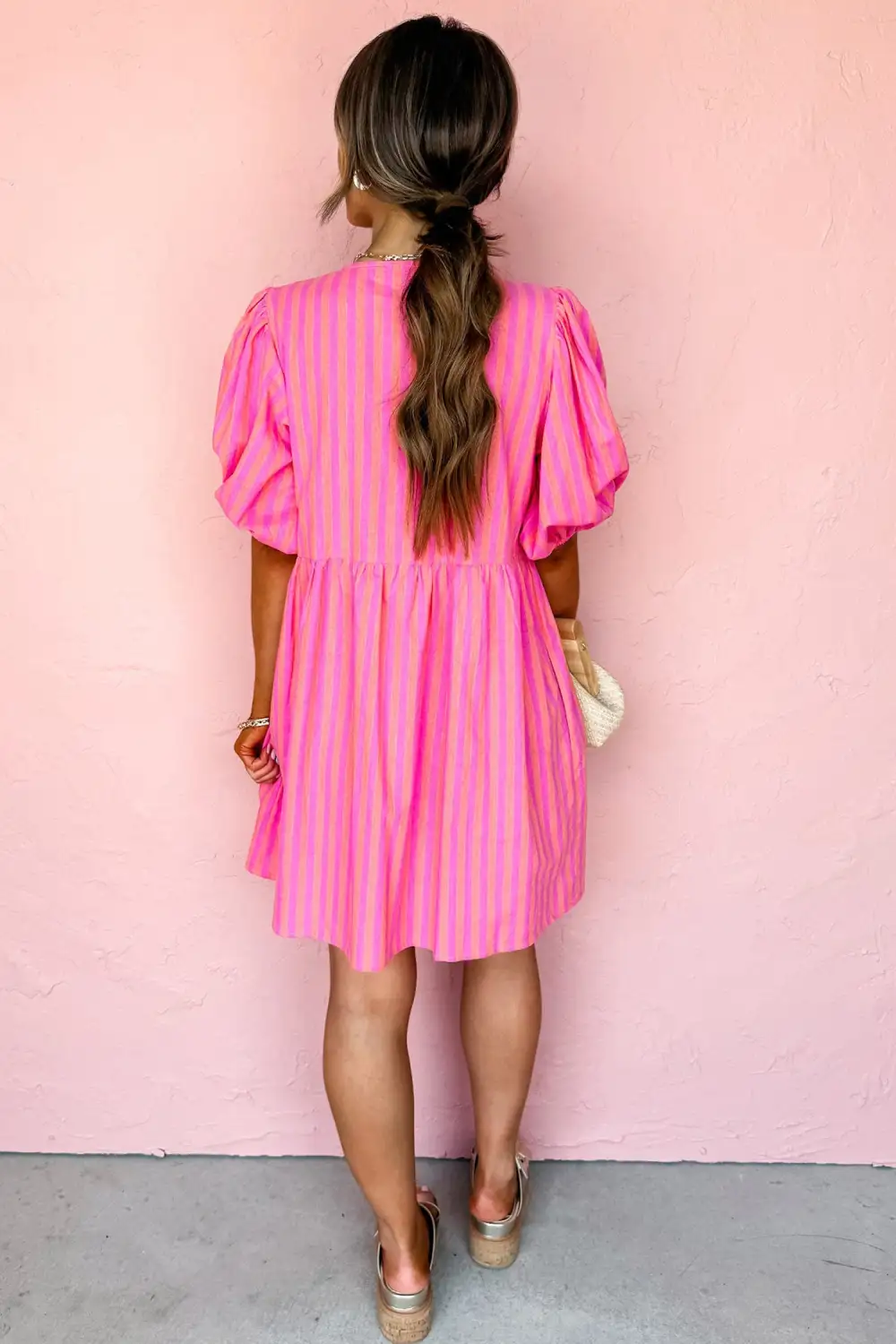 Striped Puff Sleeve Mini Dress