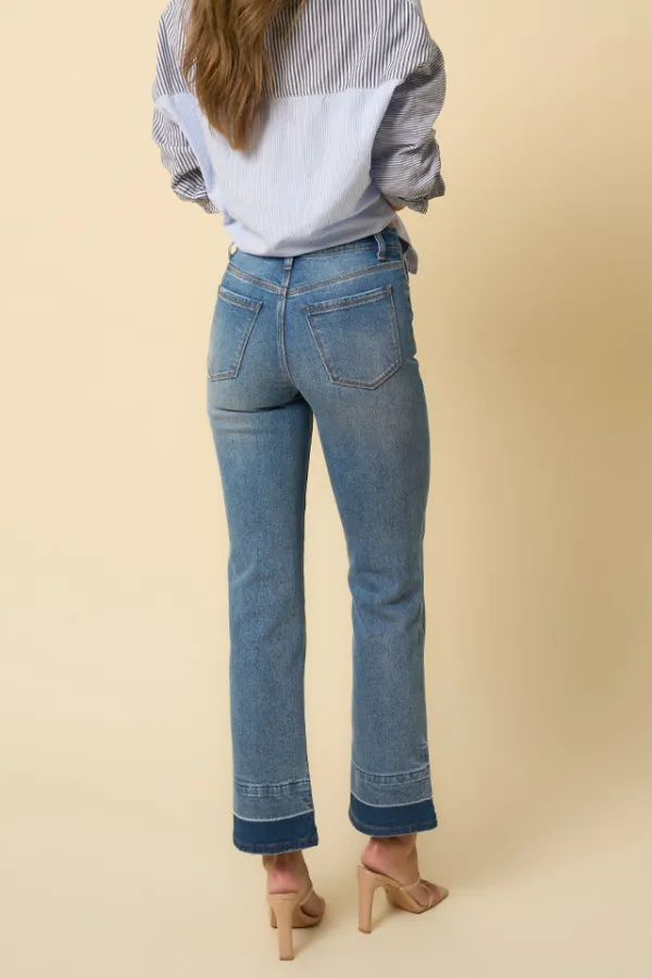 Women's High Rise Released Hem Straight Comfort Stretch Denim Jeans