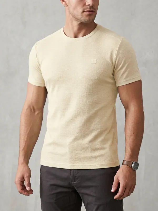 Casual Ribbed Textured Crew Neck Refined Look Men's Slim Fit Short Sleeve T-Shirt