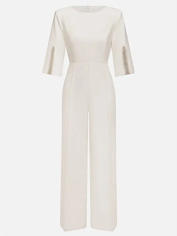 Losse Effen Kleur Split Joint Jumpsuits Met Ronde