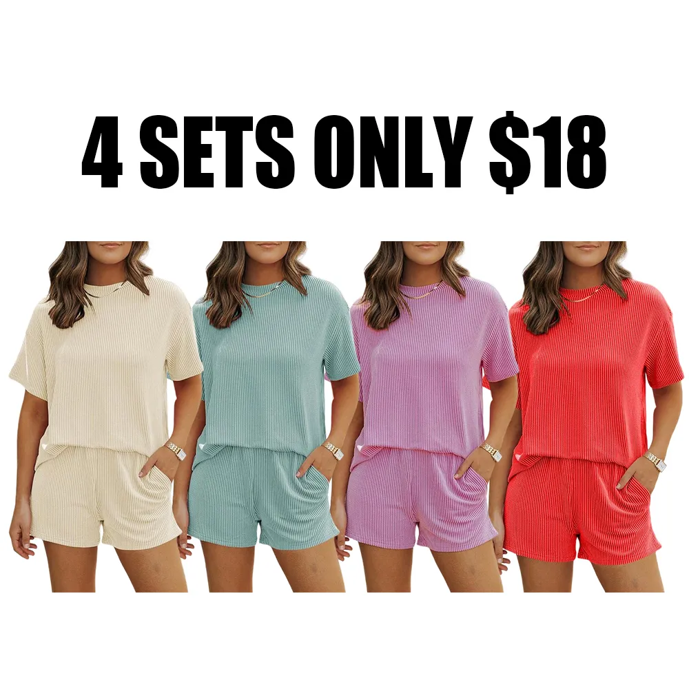 🔥Women's Summer Short-Sleeved Twisted Shirt And Shorts Set-🔥8-Sets- All Colors Included
