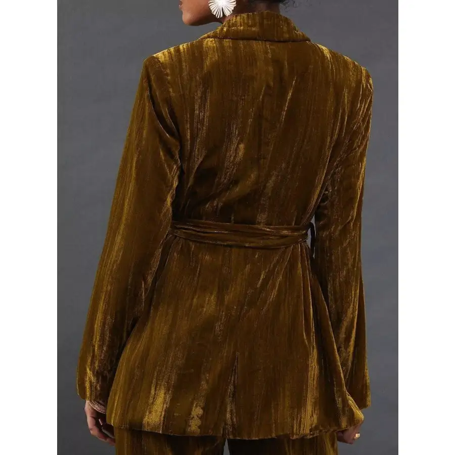 Velvet Lapel Collar Blazer and Pants Set