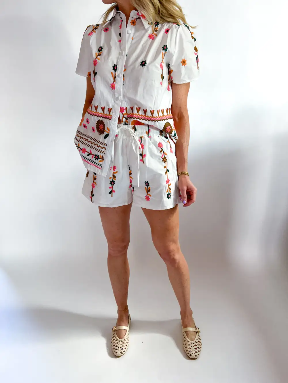 Embroidered Top And Shorts Set
