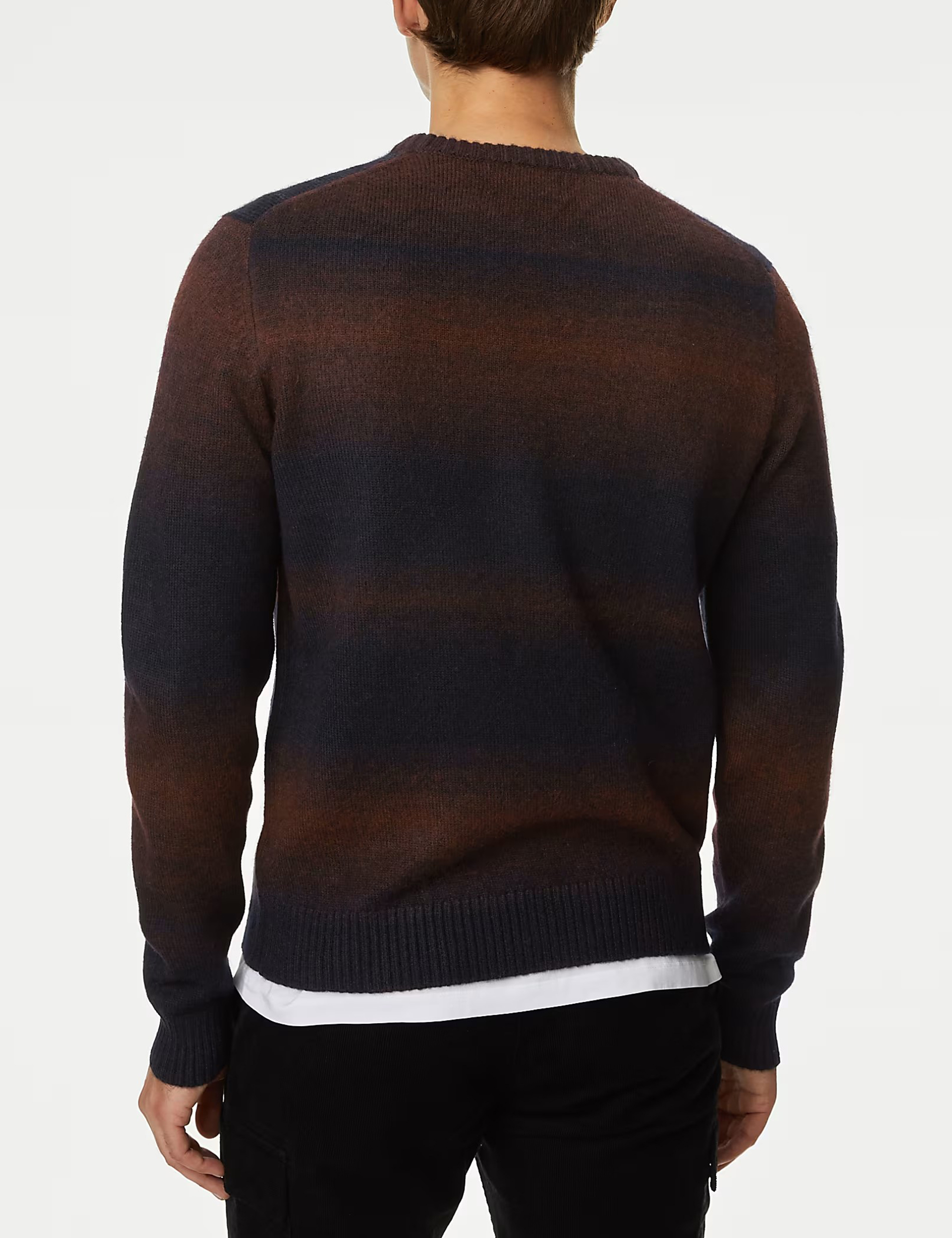 Men's Brown Gradient Striped Crew Neck Jumper