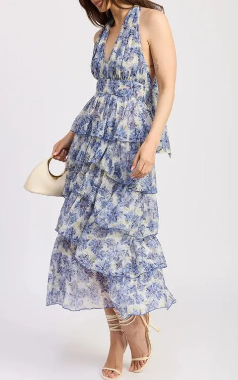 Blue Floral Tiered Maxi Dress