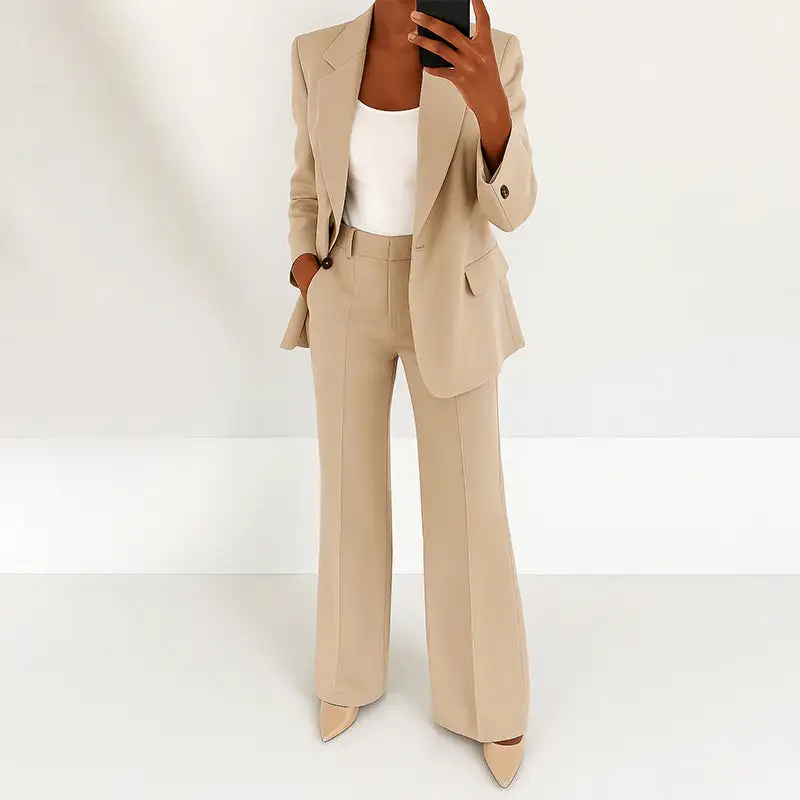 Women's High-Waist Wide-Leg Pants And Blazer Set