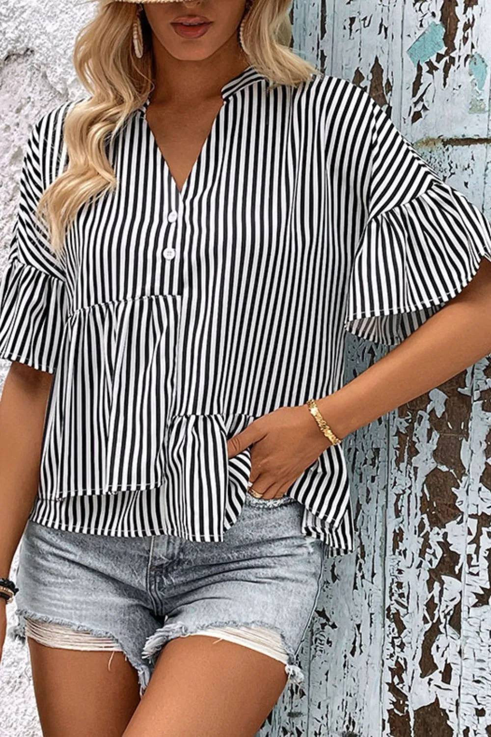 Soft Striped V-Neck Blouse