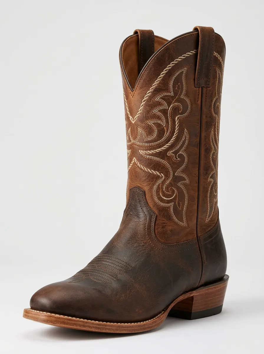 Men's Western Dark Brown Embroidered Western Cowboy Boots