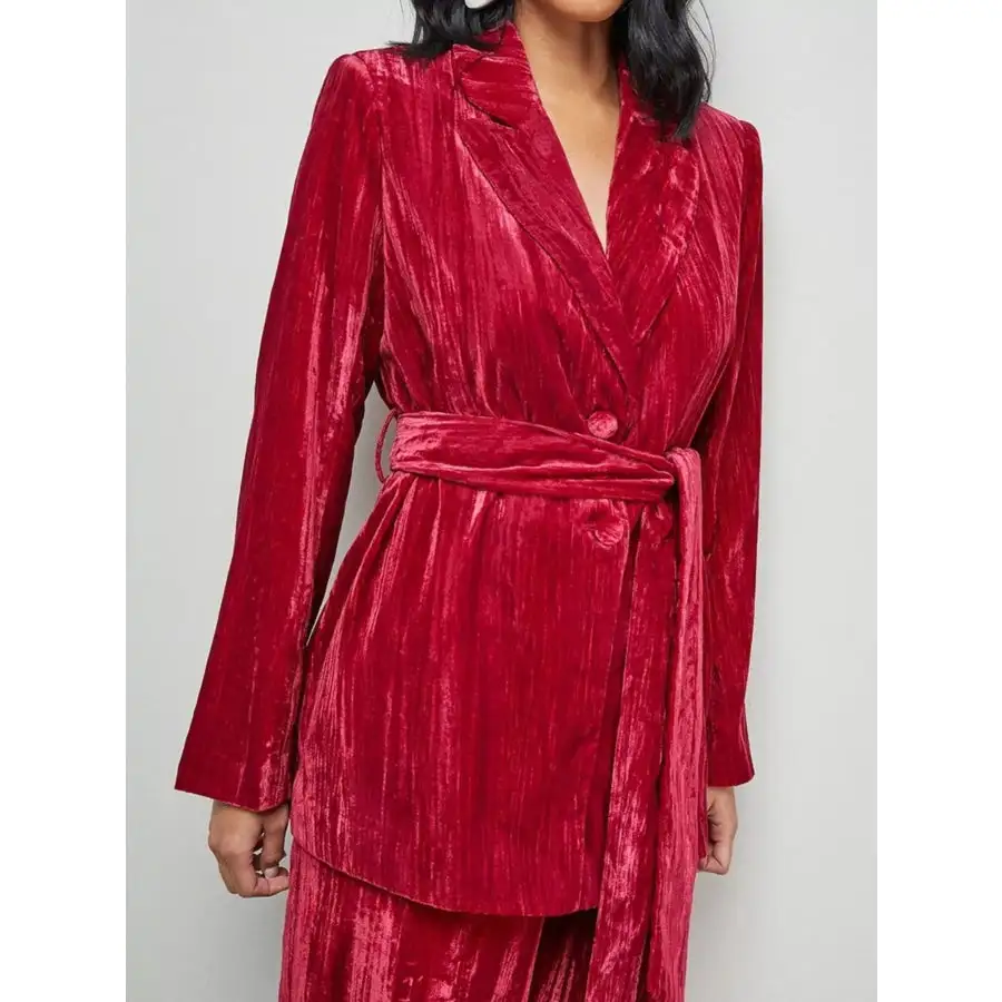 Velvet Lapel Collar Blazer and Pants Set