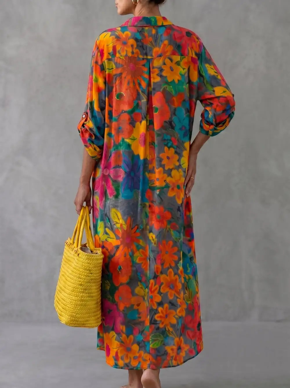 Floral Printed Buttoned Shirt Maxi Dress