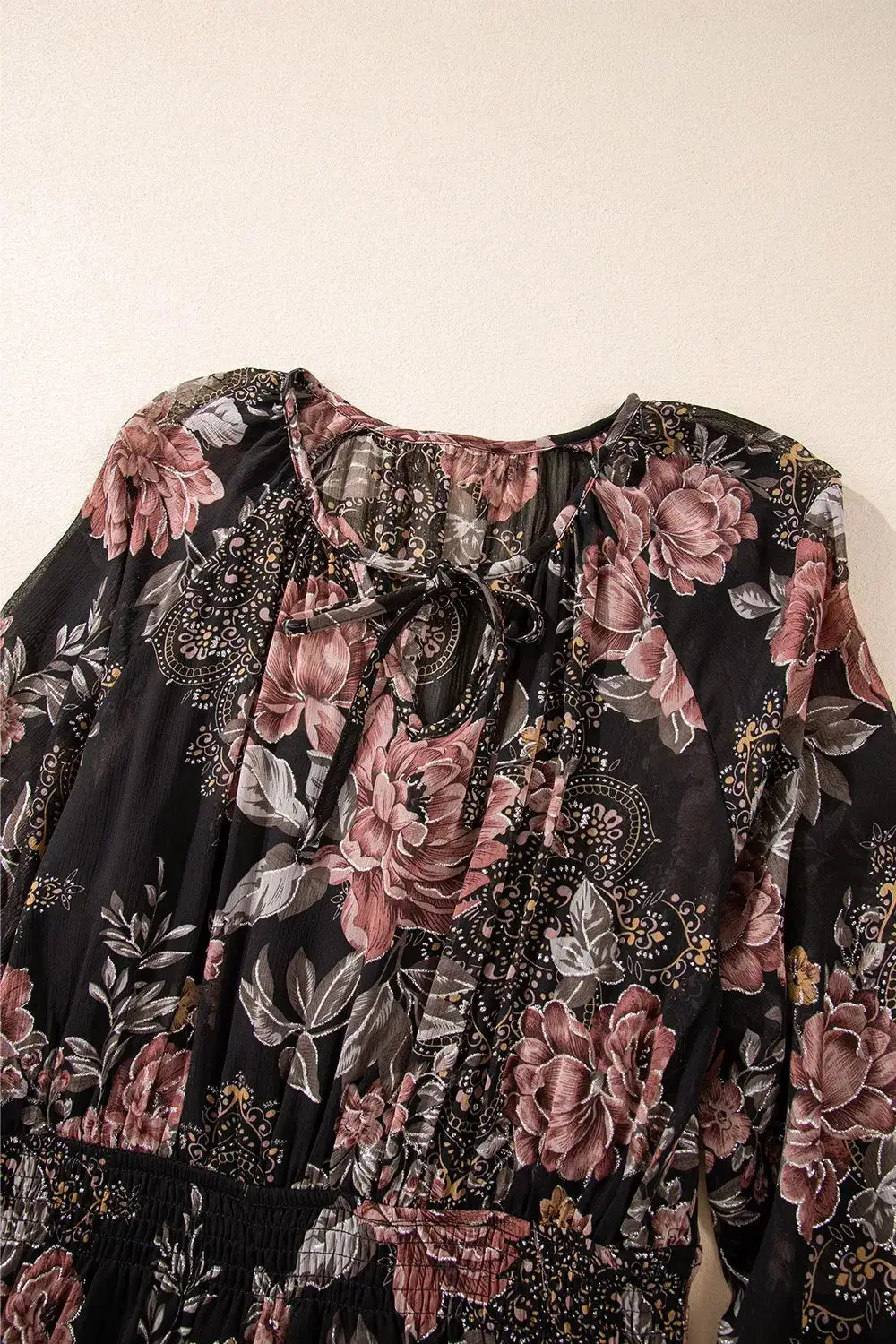 Textured Detail Floral Printed Mini Dress