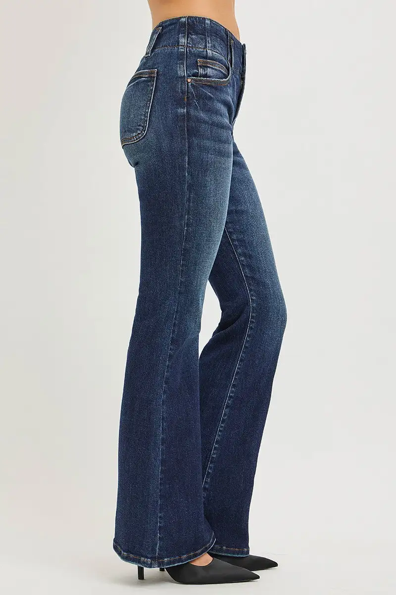 High Waist Flare Leg Seam Denim Jeans