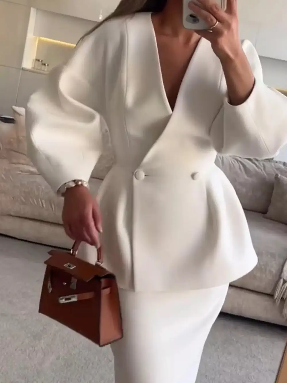 Double-Breasted Peplum Blazer Matching and Skirt Set