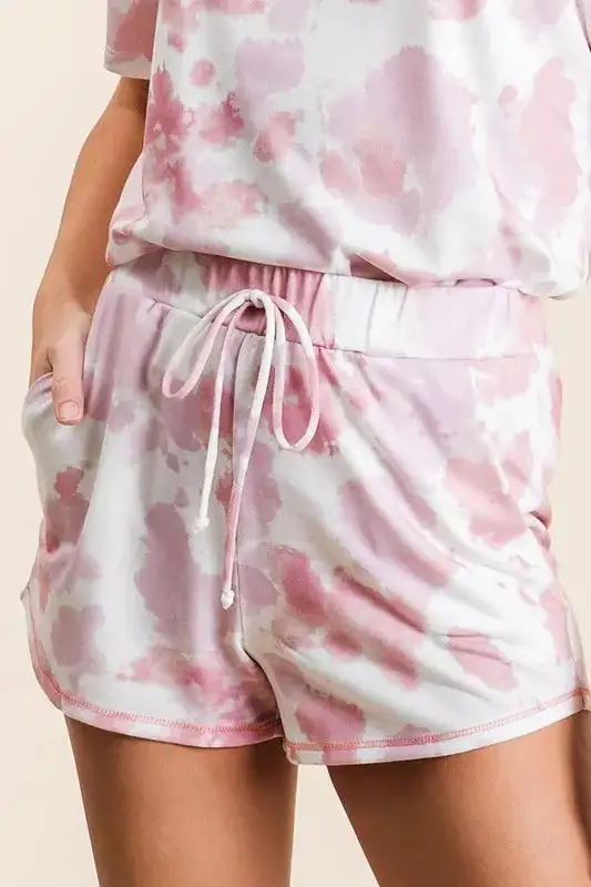 Tie Dye Print Terry Shorts with Side Pockets