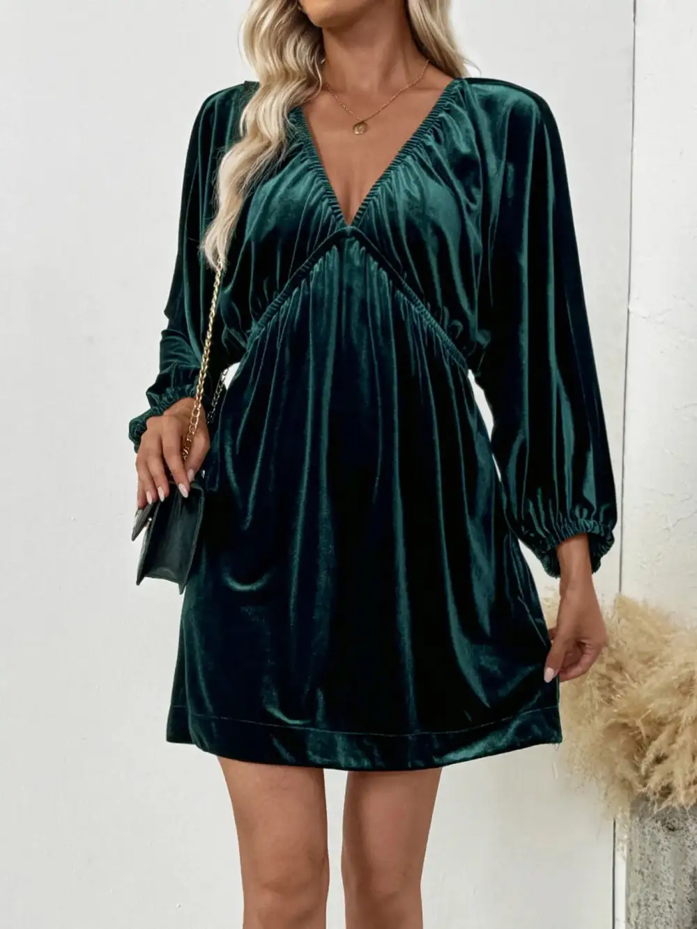 V Neck Ruched Dress Casual