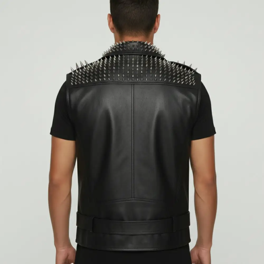Relaxed Leather Biker Motorcycle Studded Jacket