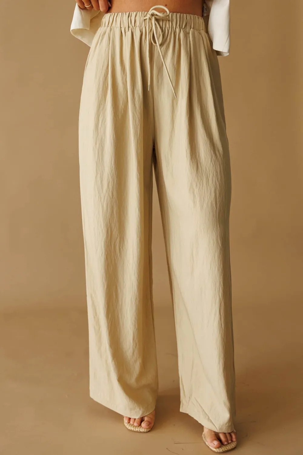 High-Waist Drawstring Wide-Leg Sheer Pants