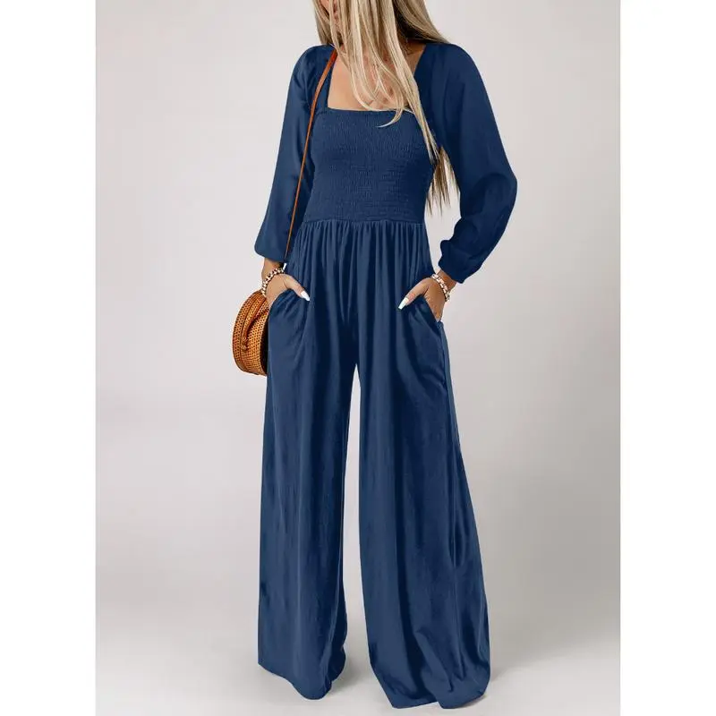 CLEARANCE SALE  Women's Casual Loose Overalls Jumpsuits One Piece Long Sleeve Wide Leg Long Pant Rompers With Pockets Plus Size Packge Suit