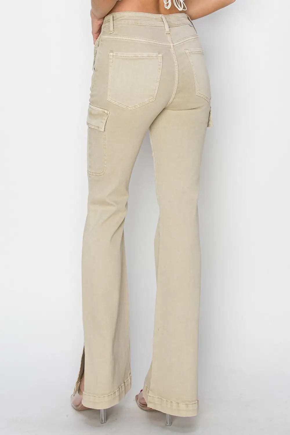 Balanced High Waist Flare Leg Slit Denim Jeans