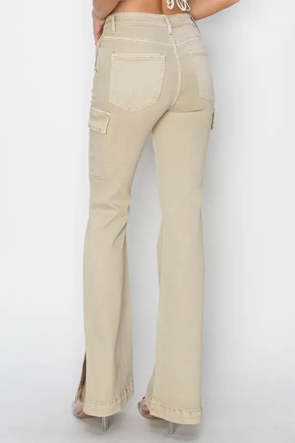 Balanced High Waist Flare Leg Slit Denim Jeans