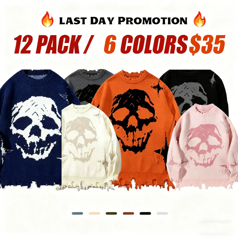💥DON'T MISS OUT!⏰Men‘s Skull Print Ripped Sweater (Oversized Fit)🛒Final Day Clearance!🔥