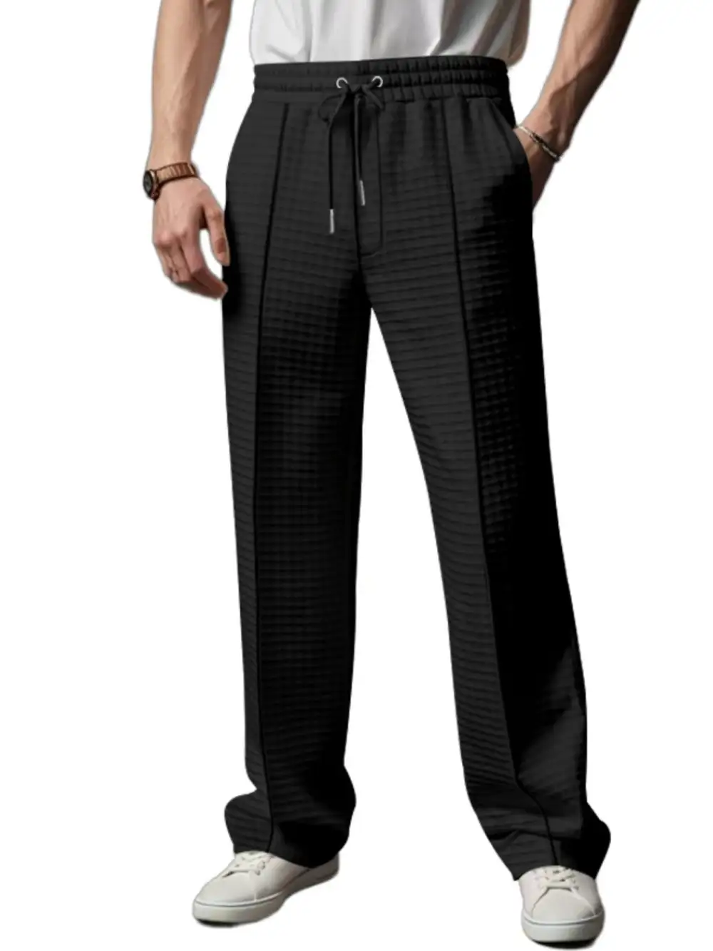 Men's Full Size Textured Drawstring Casual Pants Plus
