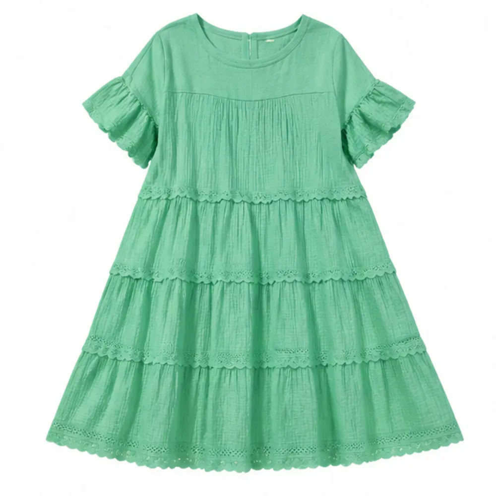 Tiered Lace Trim Pocket Midi Dress