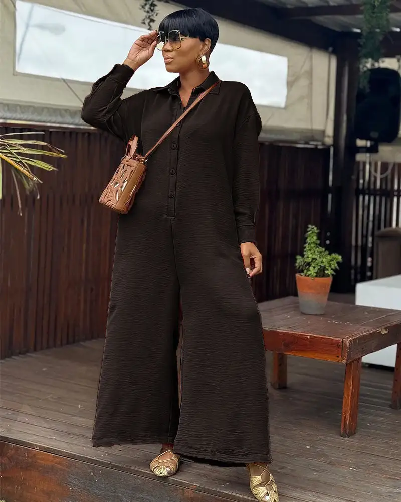 Wide Leg Linen Collared Jumpsuit