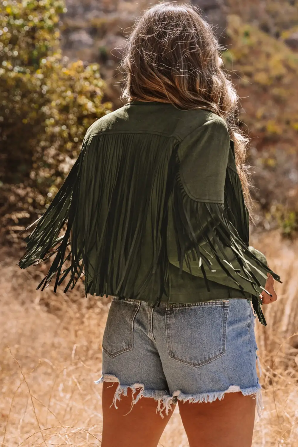 Cropped Fringe Faux Suede Jacket Layered