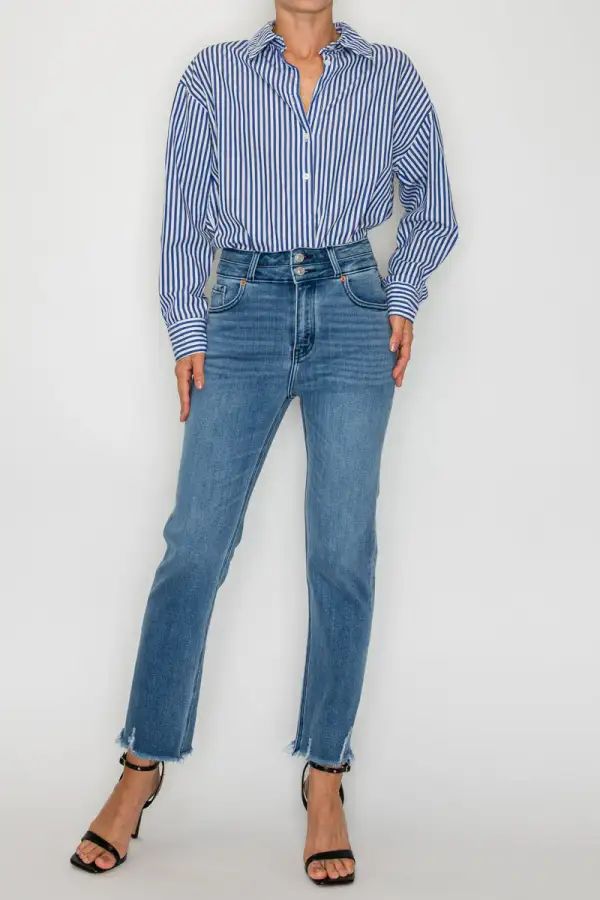 High Rise Straight Leg Cropped Denim Jeans