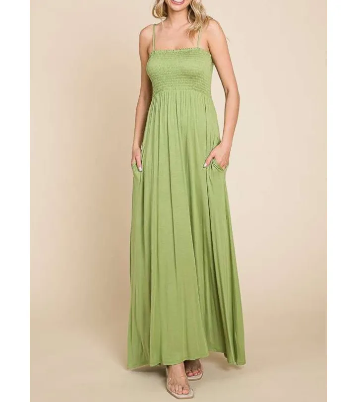 Relaxed Culture Code Full Size Smocked Cami Maxi Dress with Pockets