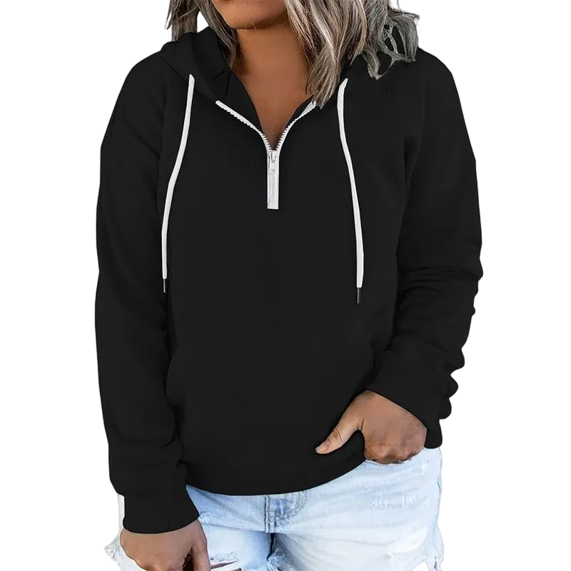 Women's Plus Size Quarter-Zip Hoodie - Lightweight Pullover with Pocket (1X-4X)