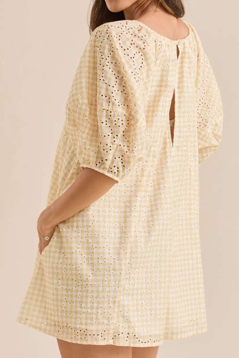 Crew Neck Gingham Romper