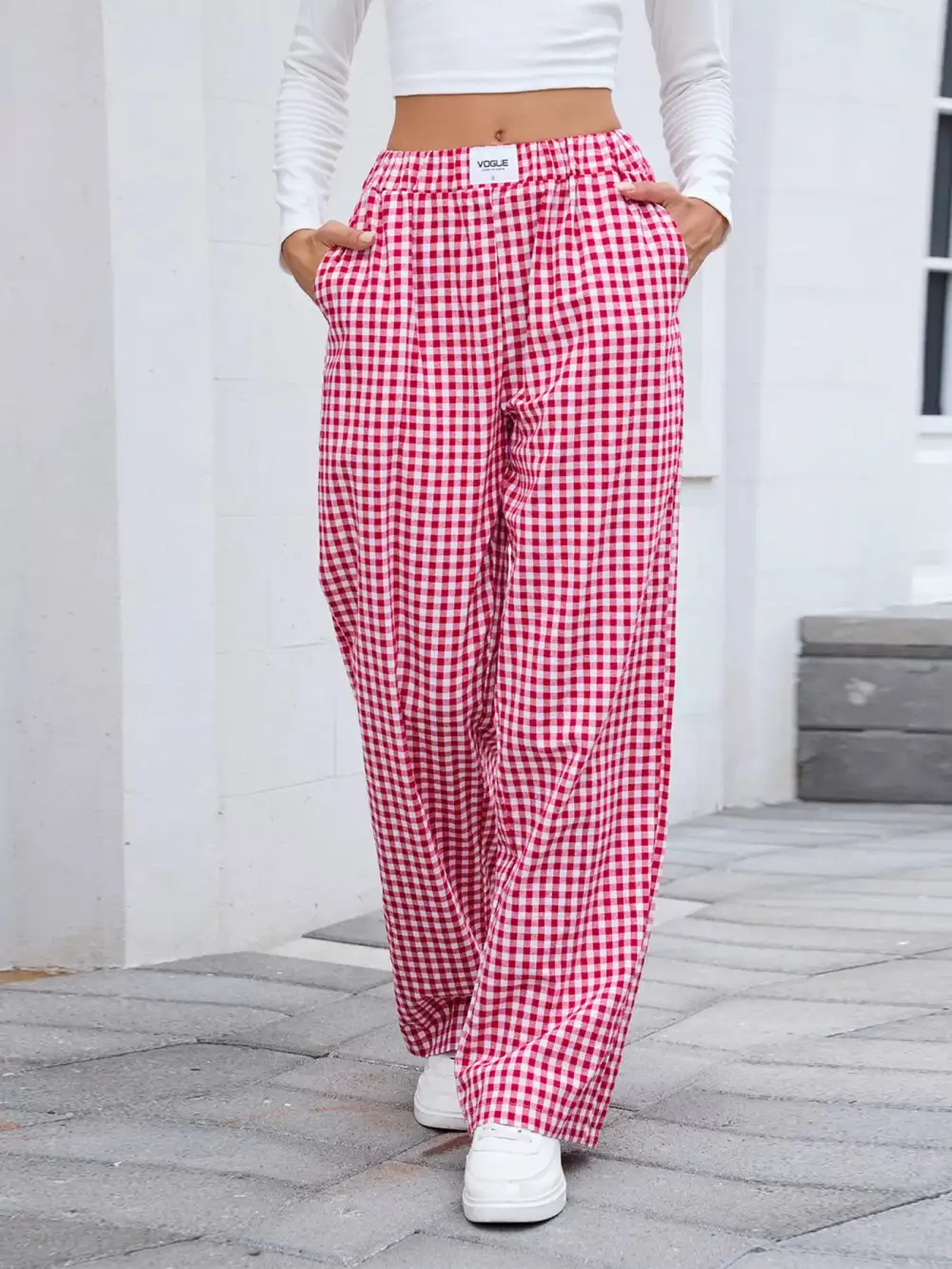 Relaxed Plaid Wide Leg Pants