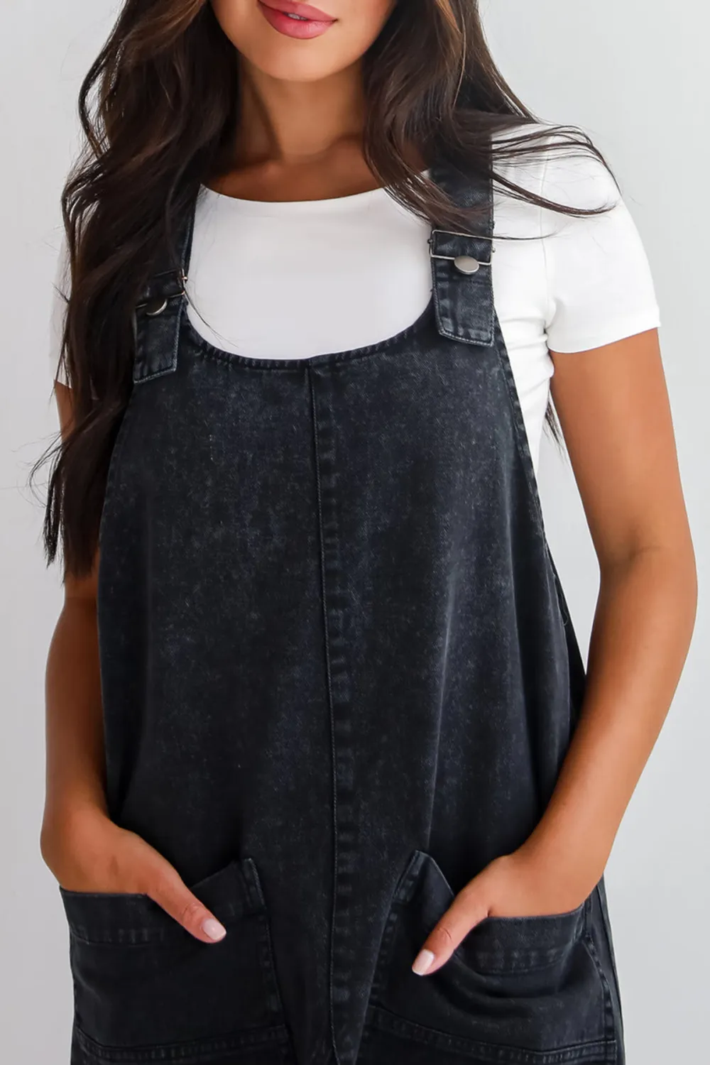 Black Denim Overall Mini Dress