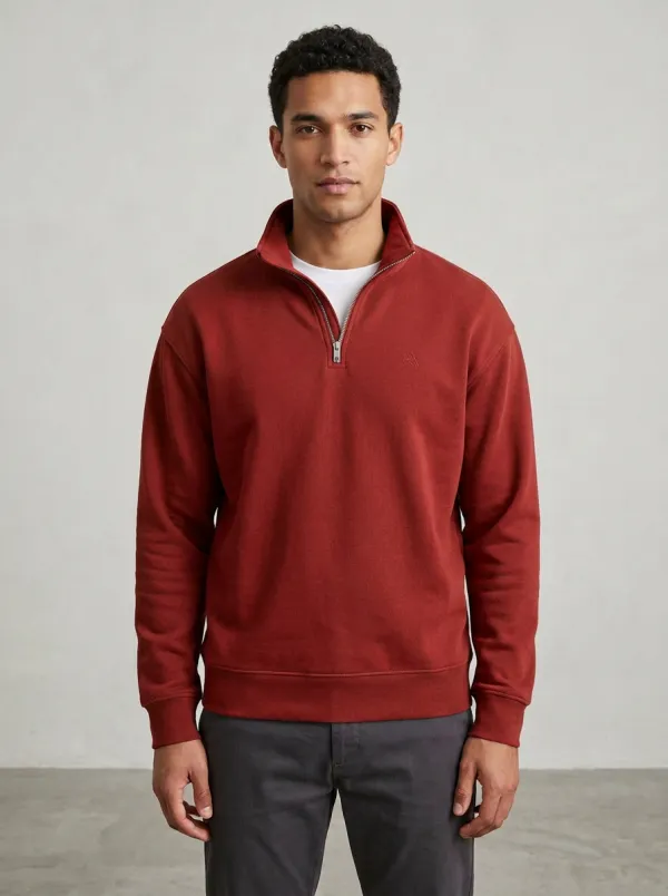 Men's Refined Minimalist Textured Embroidered Emblem Quarter-Zip Sweatshirt