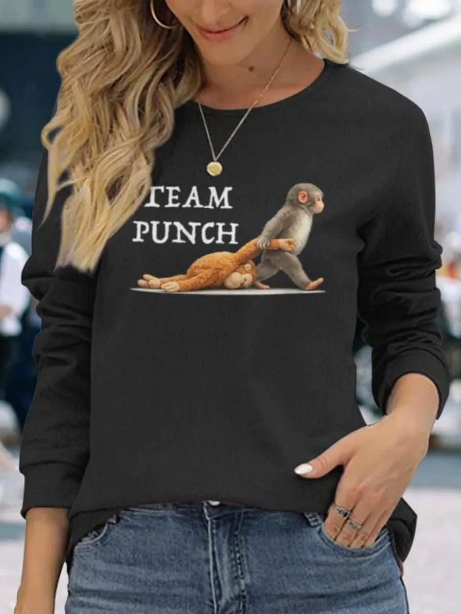 Casual Monkey Printed Round Neck T-Shirt