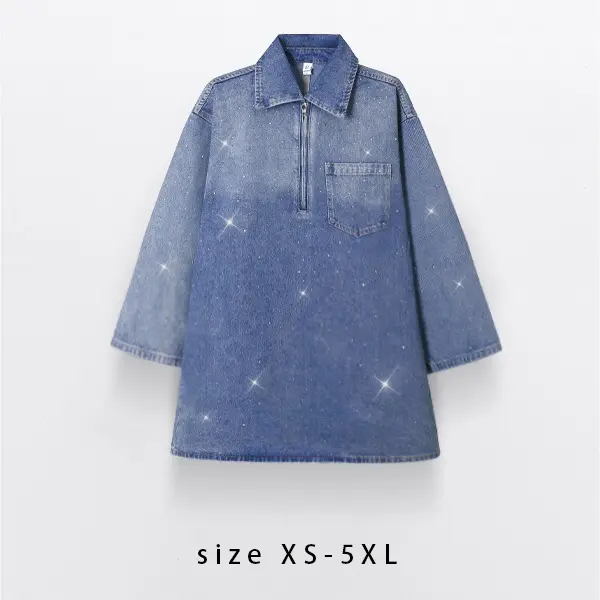 Women's Half-Zip Collared Denim Dress – Clearance Sale, Selling at a Loss!