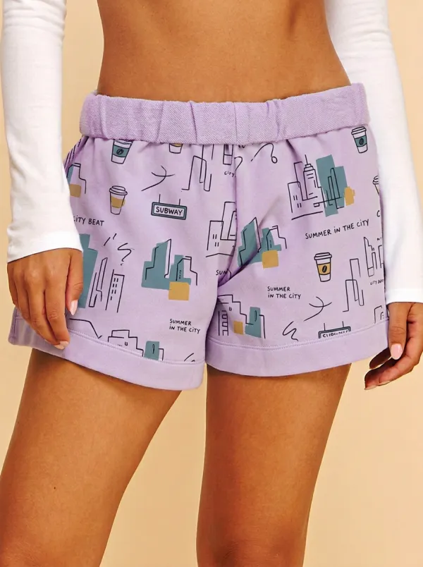 Women's Summer City Coffee Lover Skyline Printed Shorts