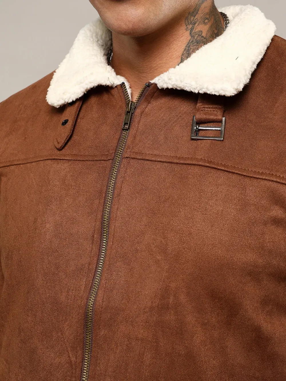 Brown Casual Style Zip-Front Jacket