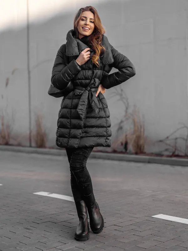 Black long women's winter jacket