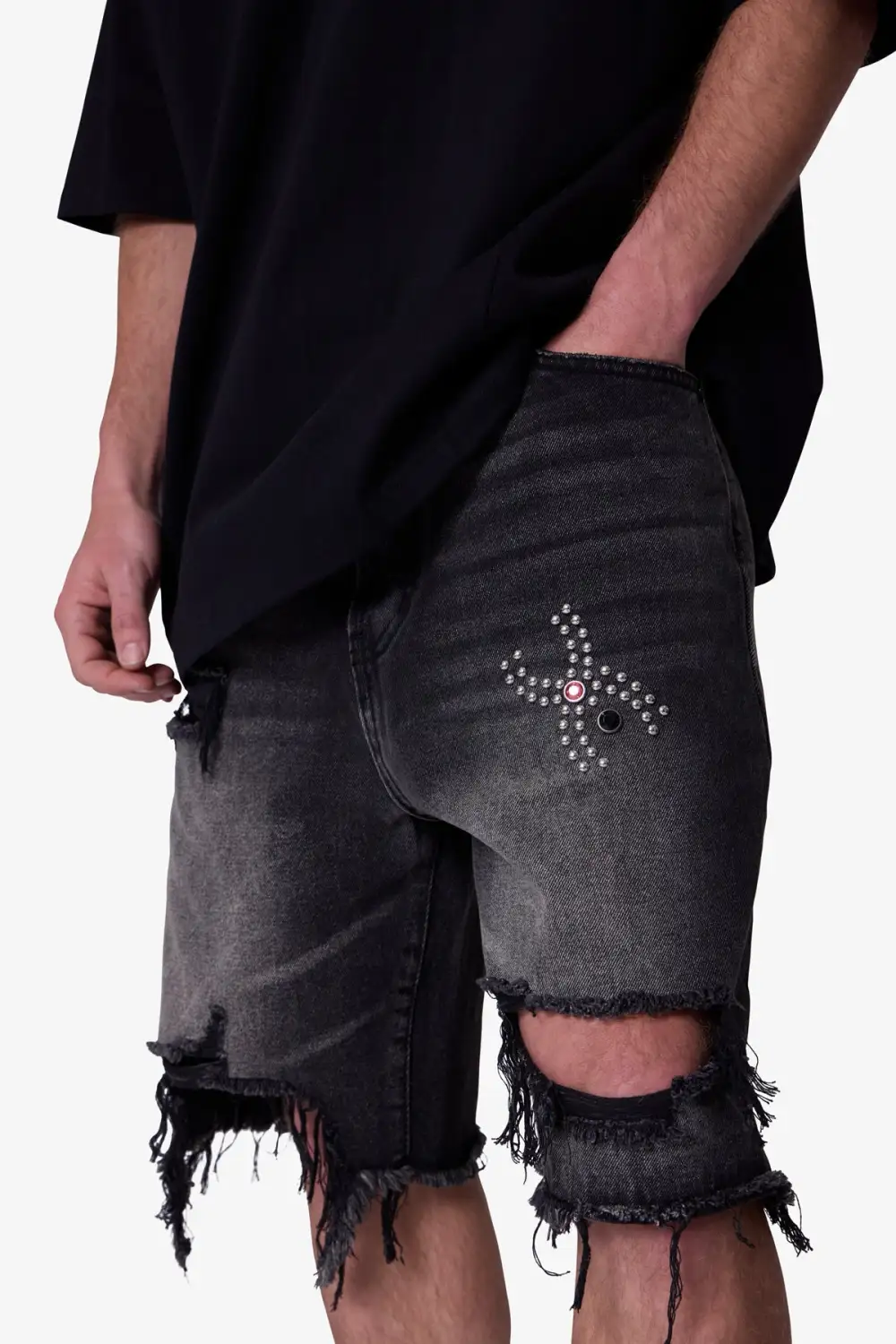 Distressed Motif Denim Shorts