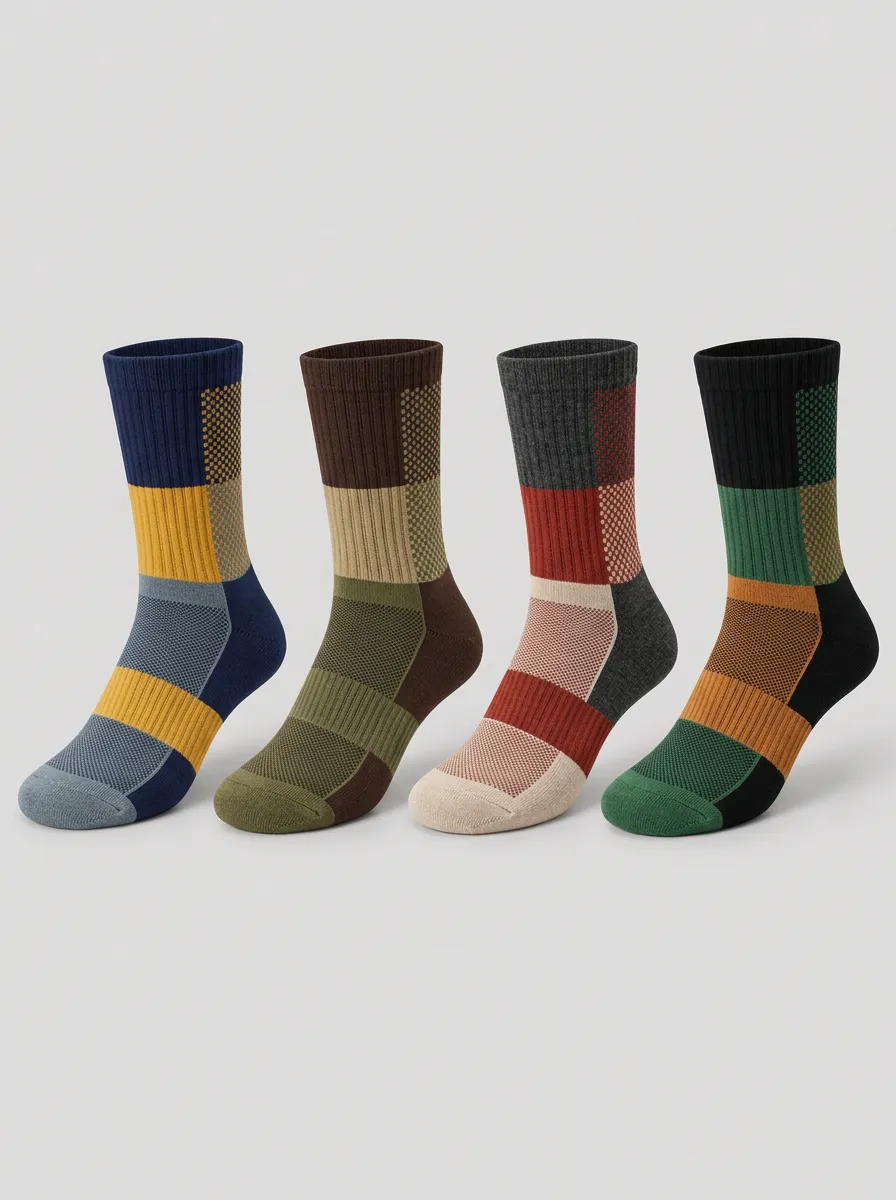 Men's Earth-Tone Grid Ribbed Crew Socks 4-Pack